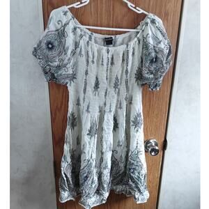 Ana & Rose Milkmaid Smocked Puff Sleeve Mini Dress L Beach Vacation Cottagecore